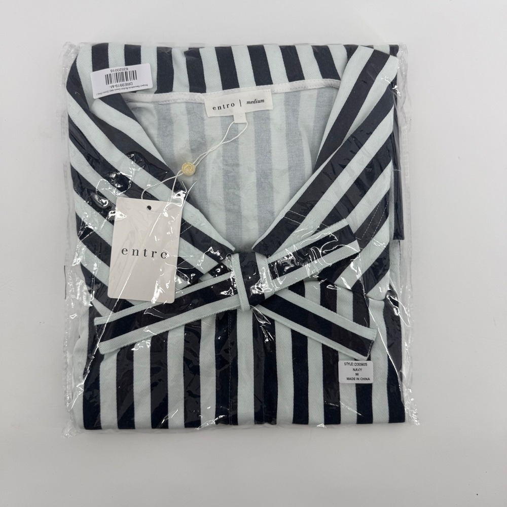Entro Navy White Striped Sailor Collar Bow Sleeveless Mini Dress Womens Medium - Picture 2 of 8